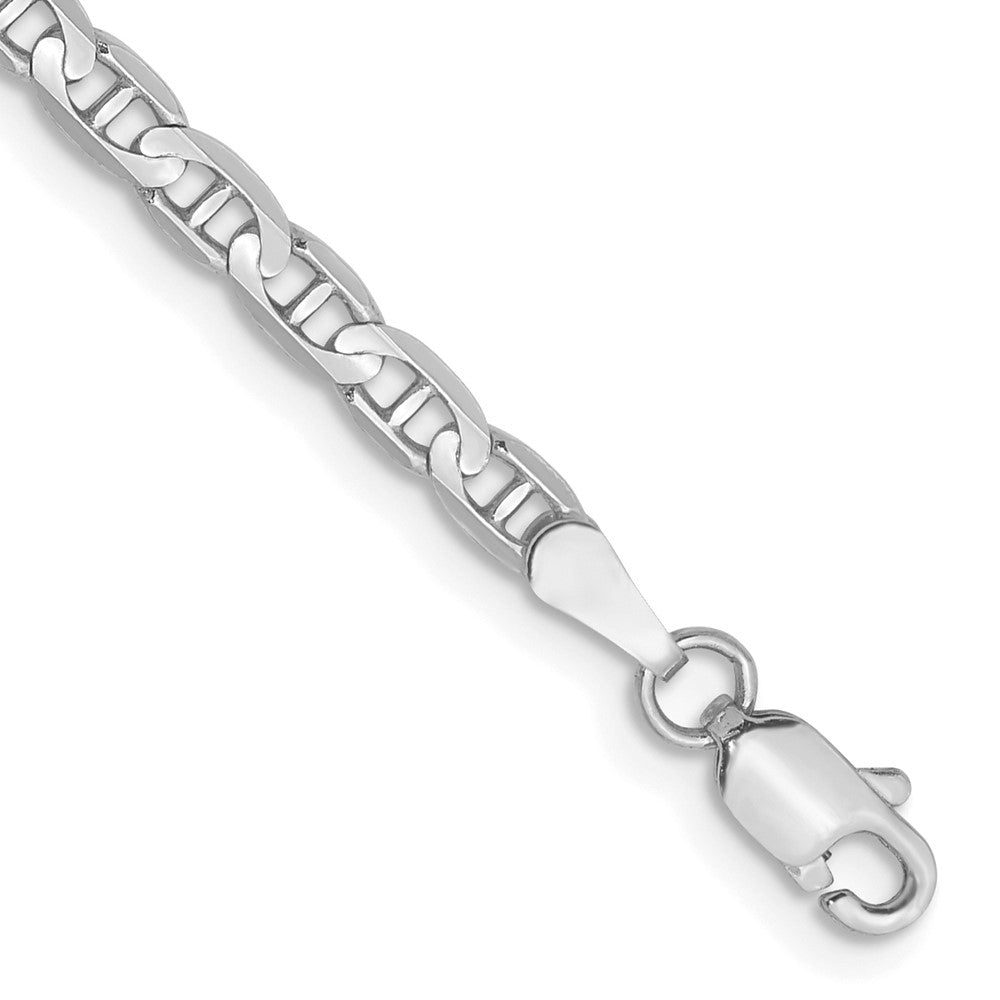 14K White Gold 3mm Concave Anchor with Lobster Clasp Bracelet