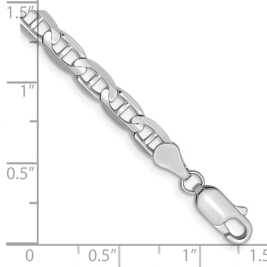 14K White Gold 4.5mm Concave Anchor with Lobster Clasp Bracelet