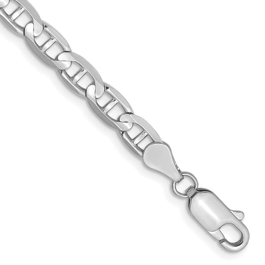 14K White Gold 4.5mm Concave Anchor with Lobster Clasp Bracelet