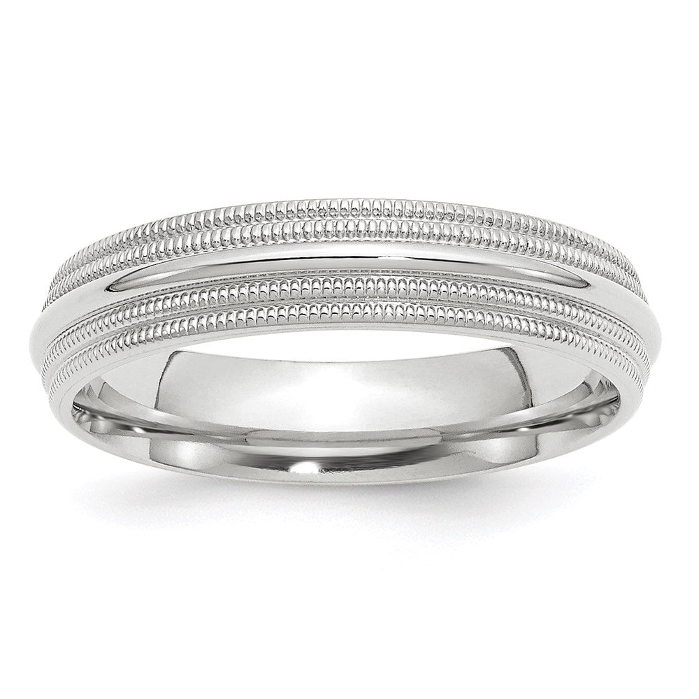 14k White Gold 5mm Double Milgrain Comfort Fit Wedding Band 