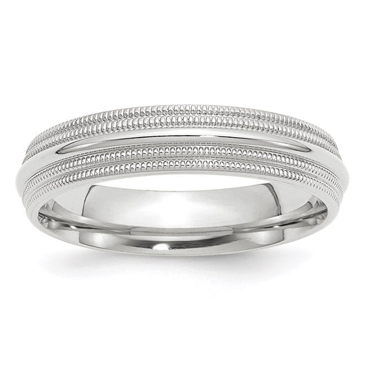 14k White Gold 5mm Double Milgrain Comfort Fit Wedding Band 