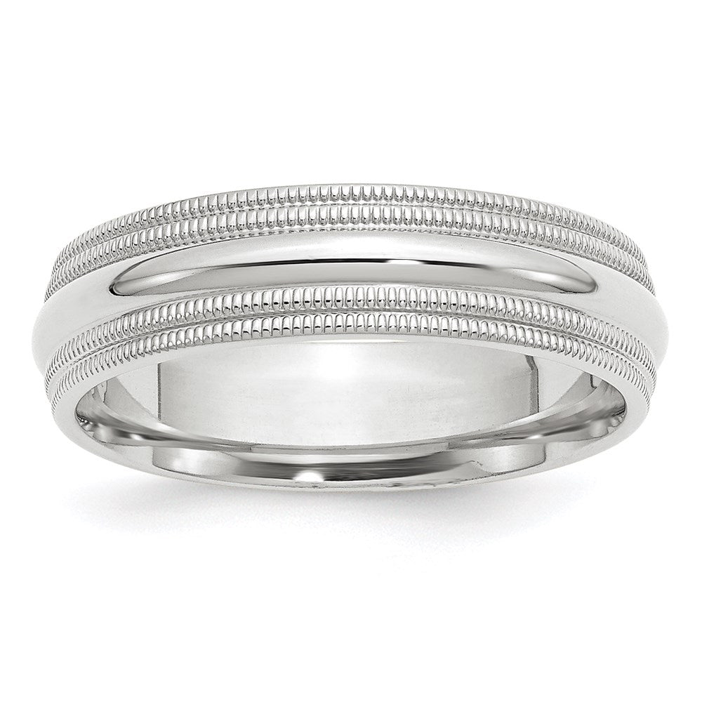 14k White Gold 6mm Double Milgrain Comfort Fit Wedding Band 