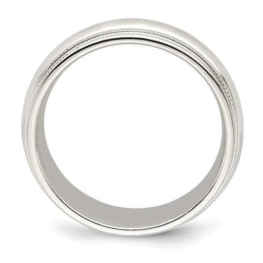 14k White Gold 7mm Double Milgrain Comfort Fit Wedding Band
