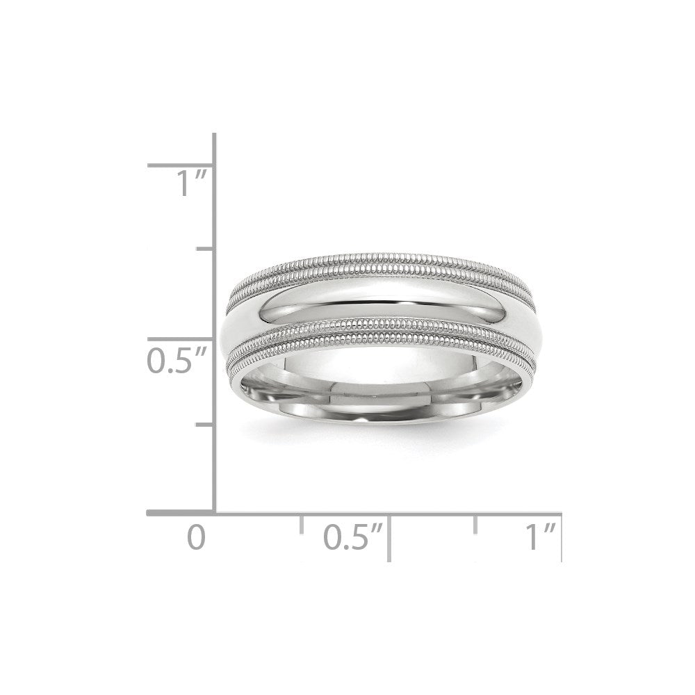 14k White Gold 7mm Double Milgrain Comfort Fit Wedding Band