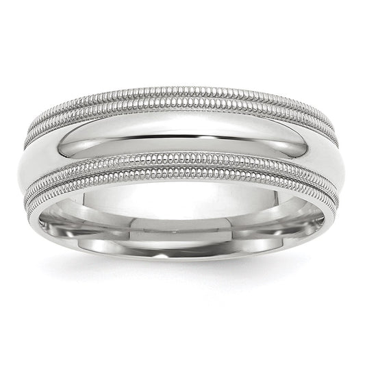 14k White Gold 7mm Double Milgrain Comfort Fit Wedding Band 