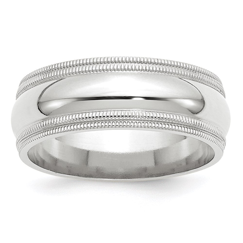14k White Gold 8mm Double Milgrain Comfort Fit Wedding Band 