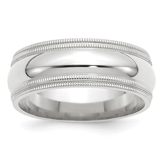 14k White Gold 8mm Double Milgrain Comfort Fit Wedding Band 