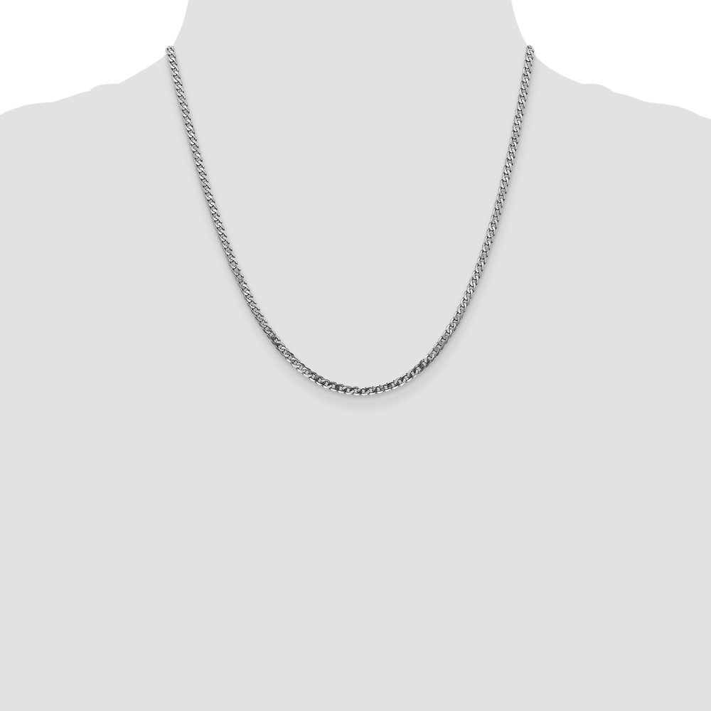 14K White Gold 2.9mm Flat Beveled Curb with Lobster Clasp Chain