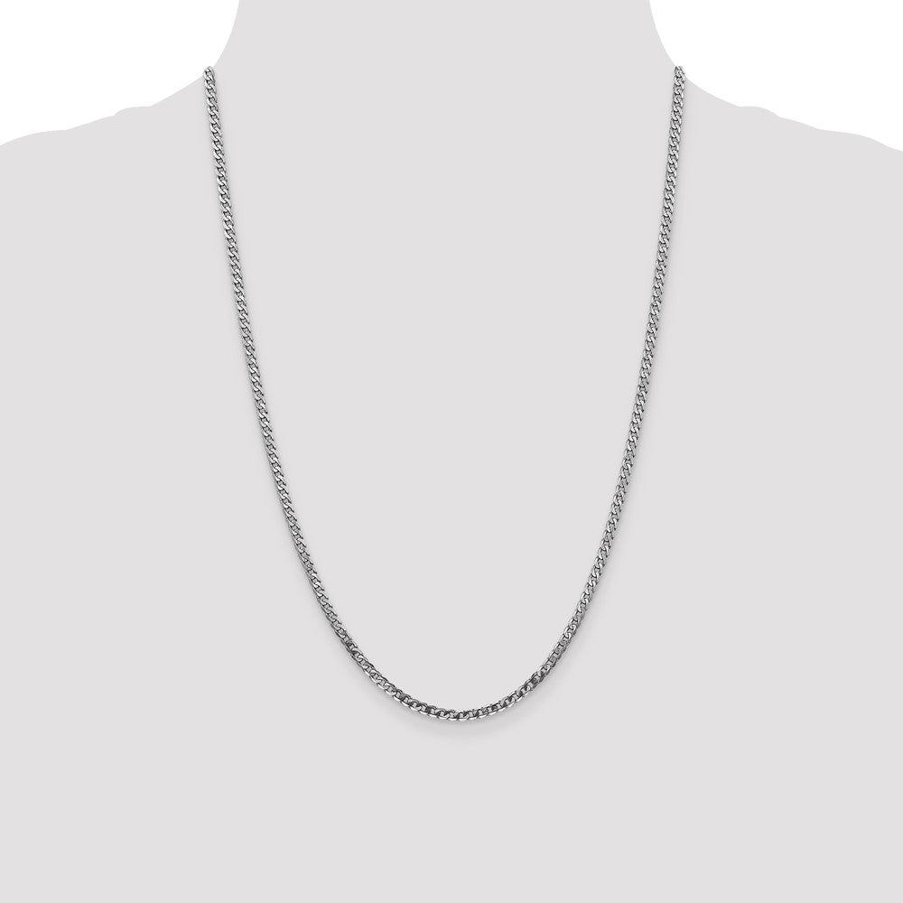 14K White Gold 2.9mm Flat Beveled Curb with Lobster Clasp Chain