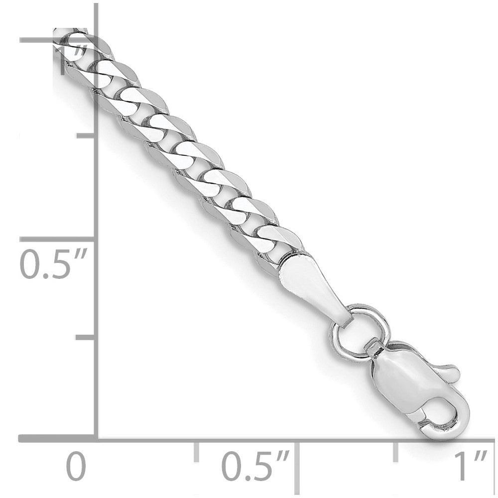 14K White Gold 2.9mm Flat Beveled Curb with Lobster Clasp Bracelet