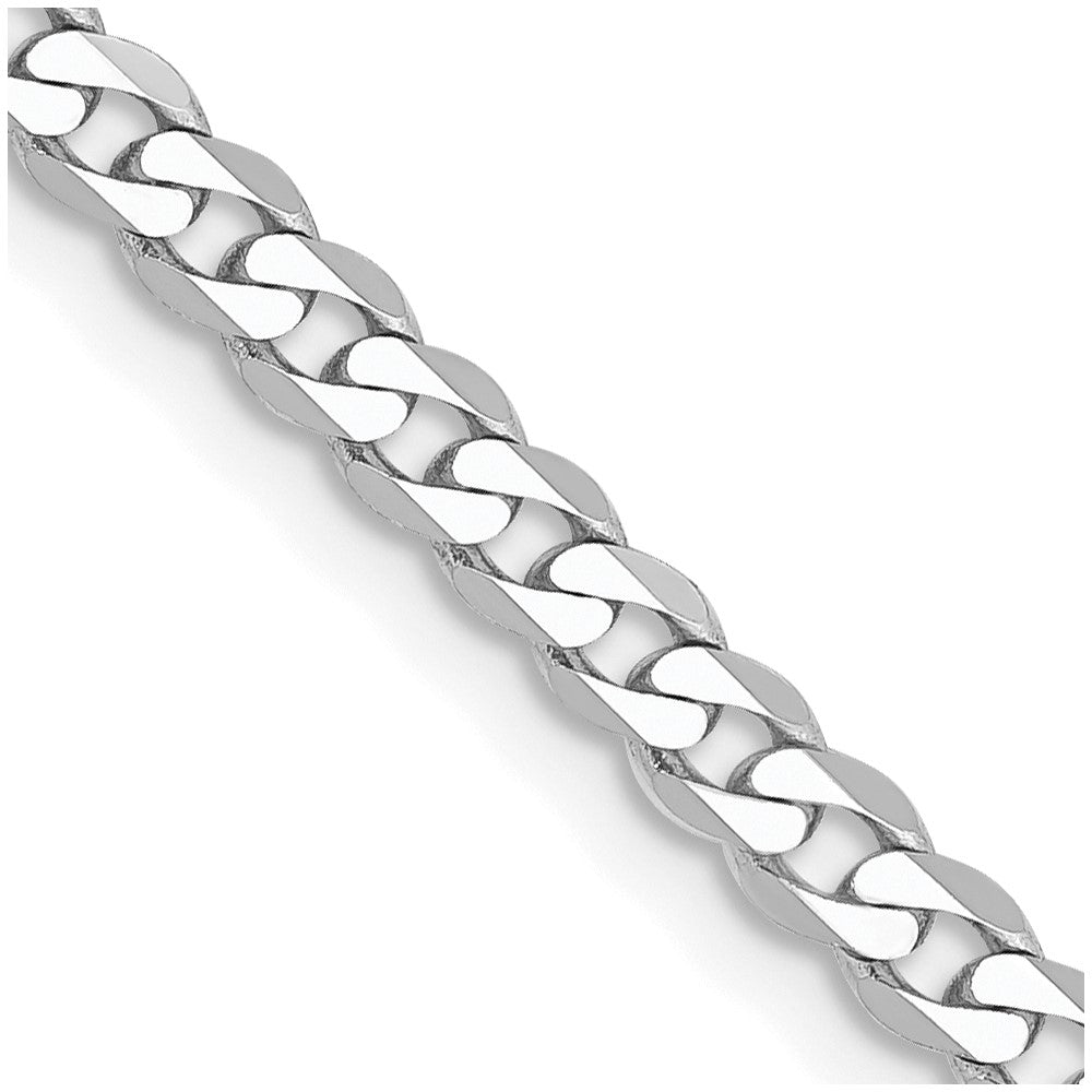 14K White Gold 2.9mm Flat Beveled Curb with Lobster Clasp Chain