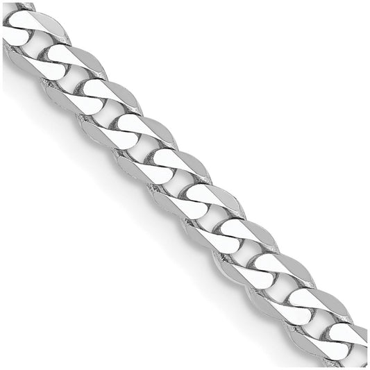 14K White Gold 2.9mm Flat Beveled Curb with Lobster Clasp Chain