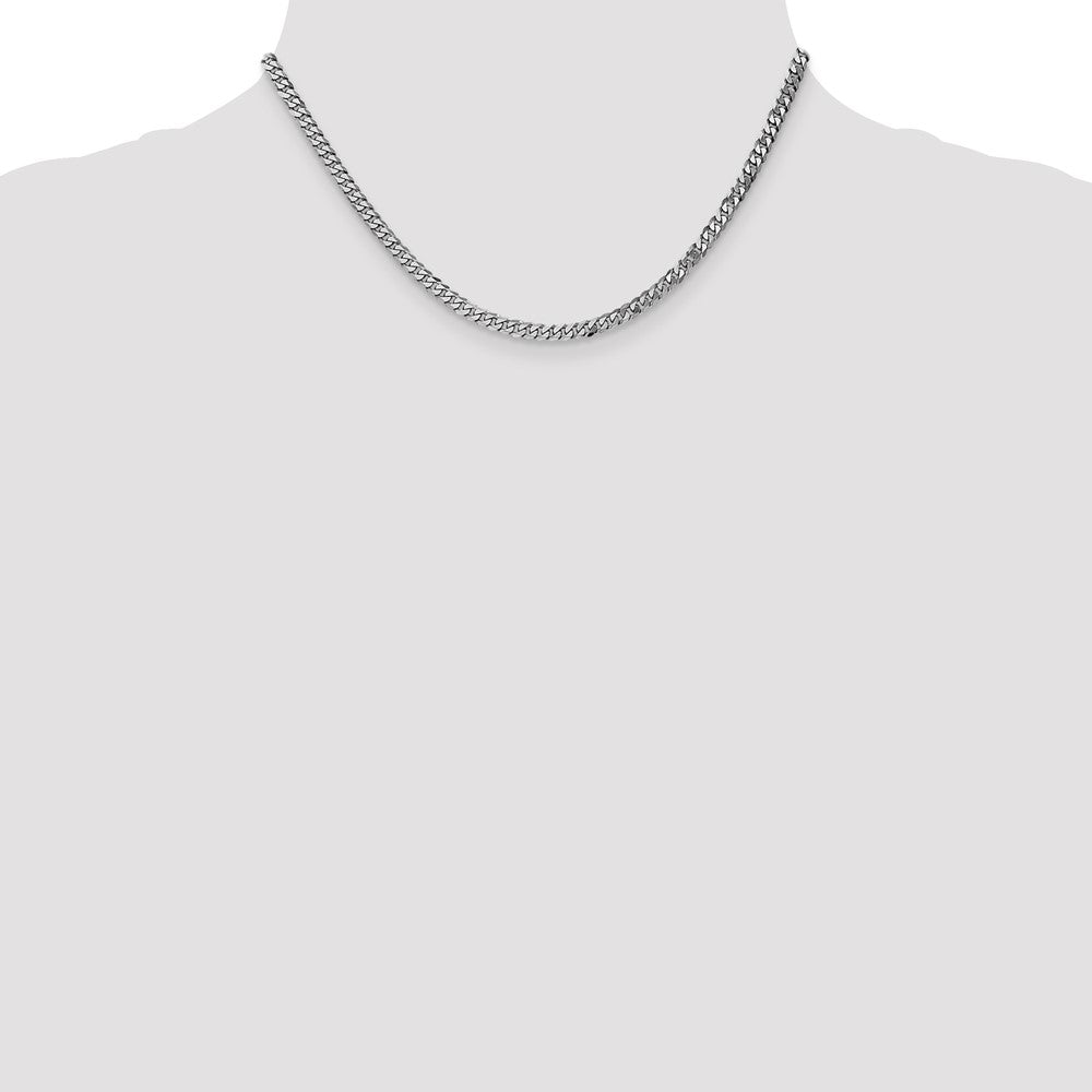 14K White Gold 3.9mm Flat Beveled Curb with Lobster Clasp Chain