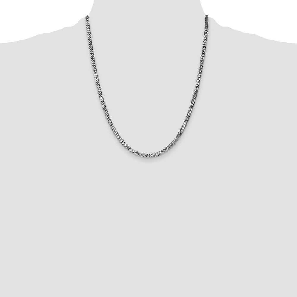 14K White Gold 3.9mm Flat Beveled Curb with Lobster Clasp Chain