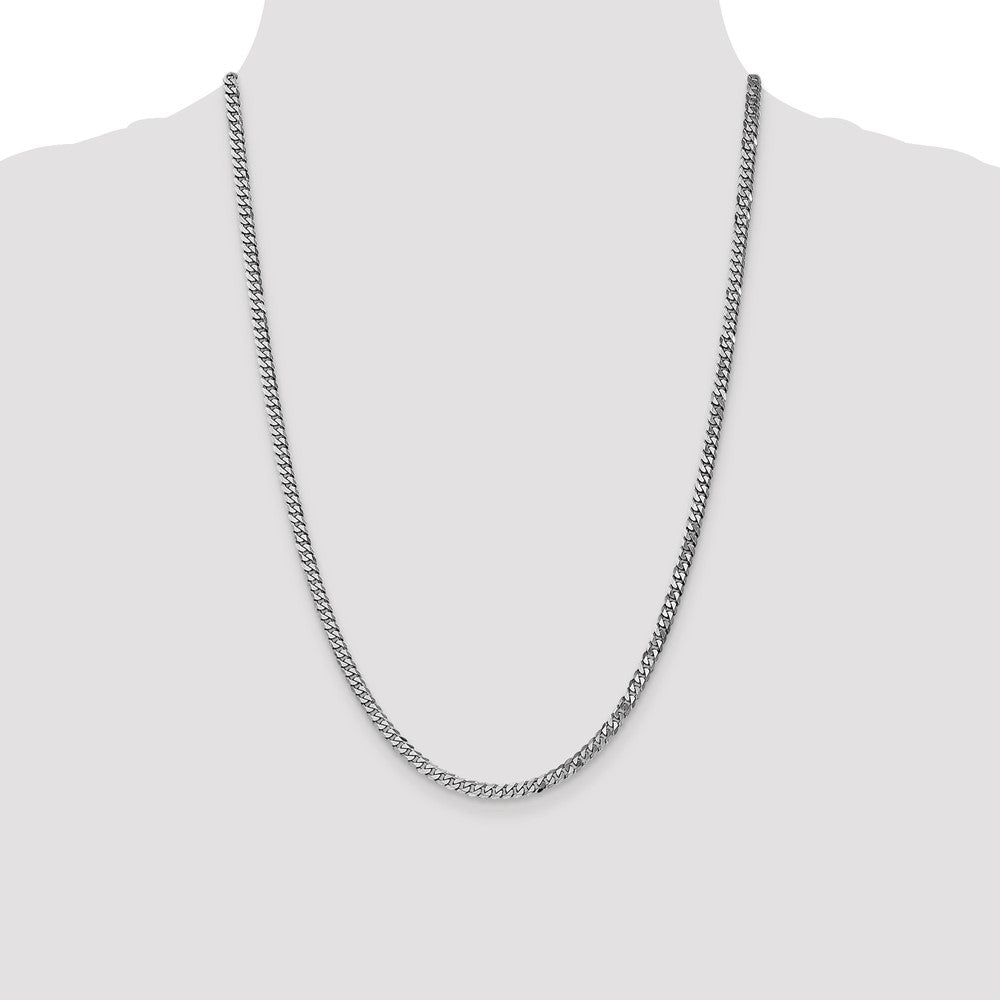 14K White Gold 3.9mm Flat Beveled Curb with Lobster Clasp Chain