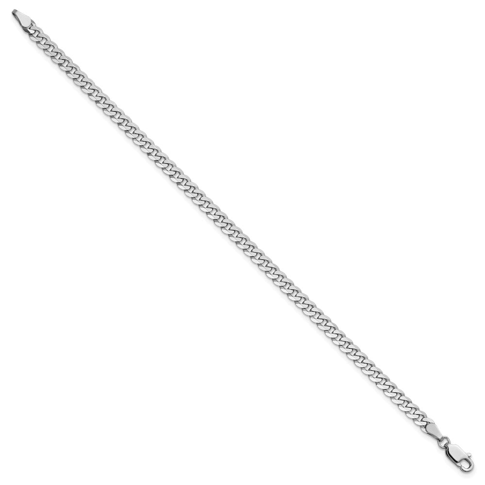 14K White Gold 3.9mm Flat Beveled Curb with Lobster Clasp Bracelet
