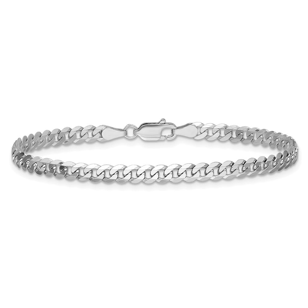14K White Gold 3.9mm Flat Beveled Curb with Lobster Clasp Bracelet