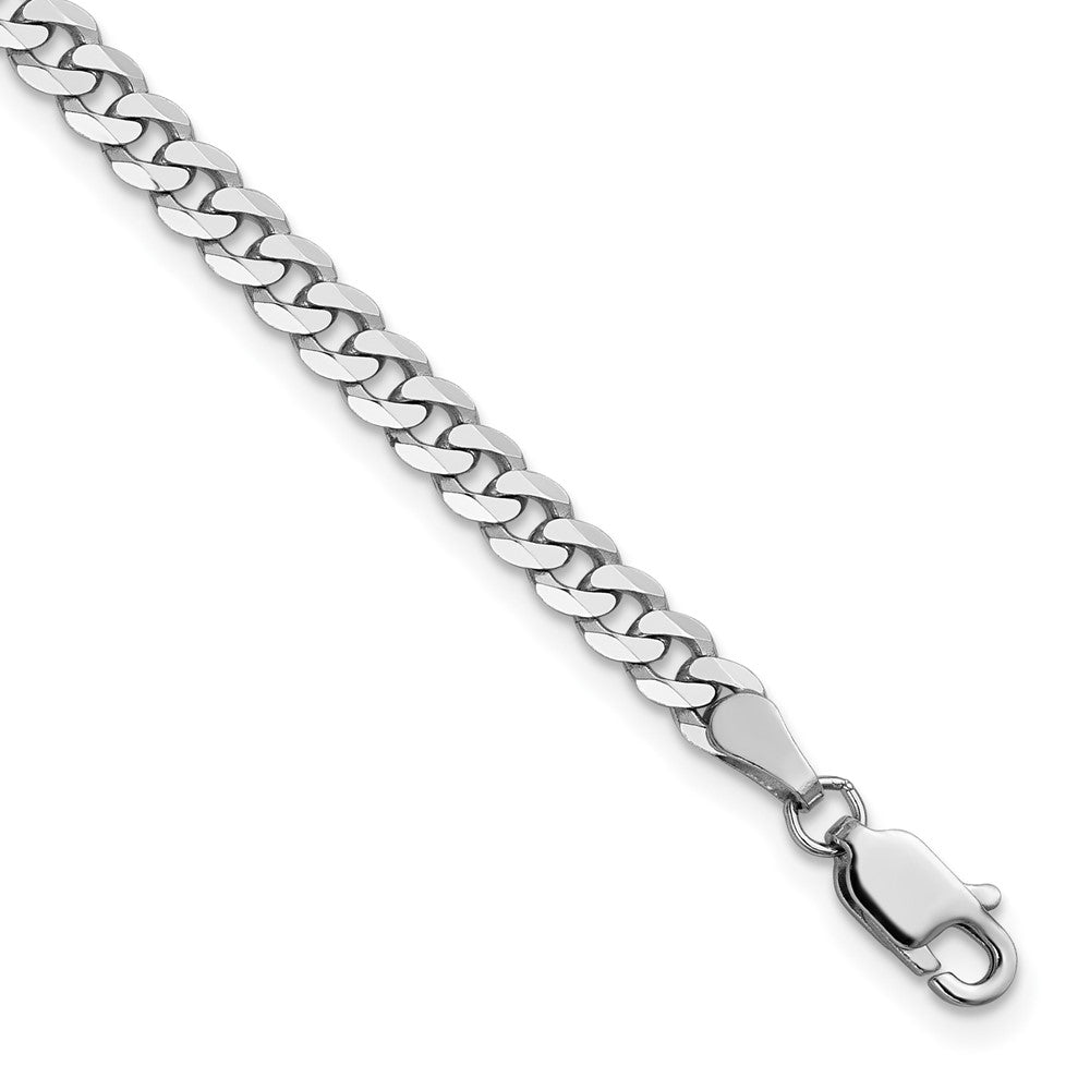 14K White Gold 3.9mm Flat Beveled Curb with Lobster Clasp Bracelet