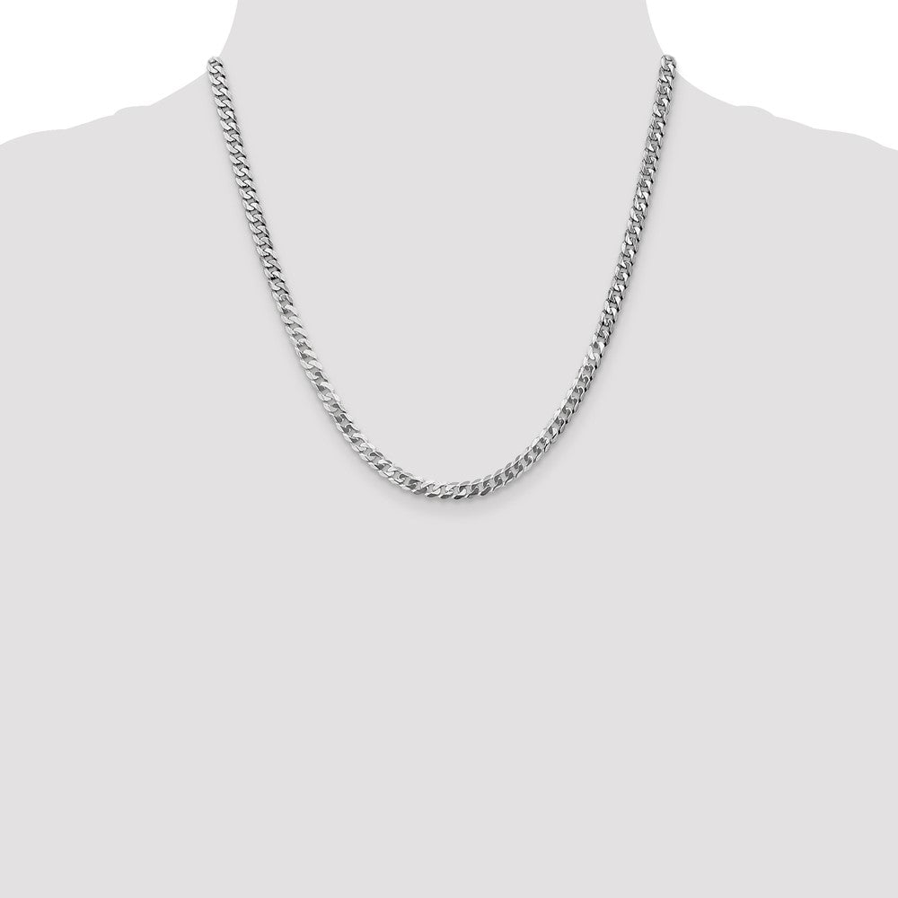14K White Gold 4.75mm Flat Beveled Curb with Lobster Clasp Chain