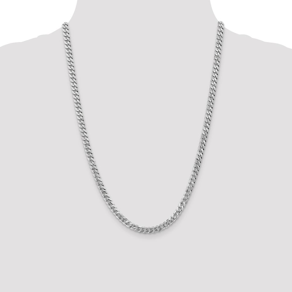 14K White Gold 5.75mm Flat Beveled Curb with Lobster Clasp Chain