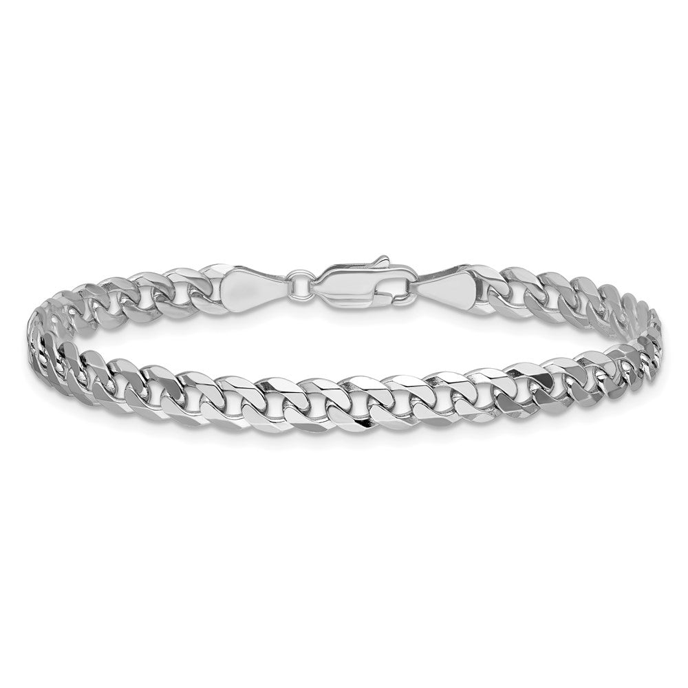 14K White Gold 5.75mm Flat Beveled Curb with Lobster Clasp Bracelet