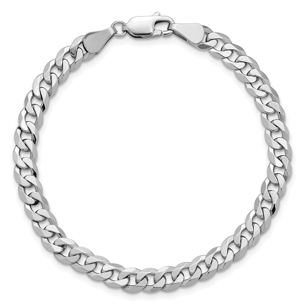 14K White Gold 5.75mm Flat Beveled Curb with Lobster Clasp Bracelet