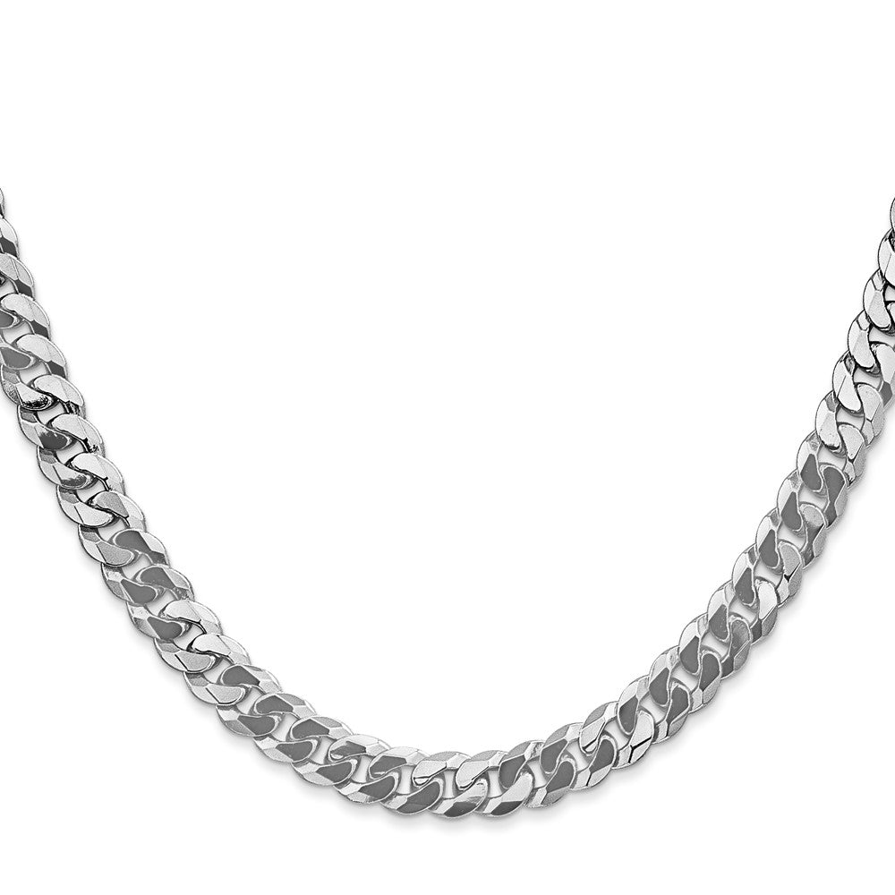 14K White Gold 6.25mm Flat Beveled Curb with Lobster Clasp Chain