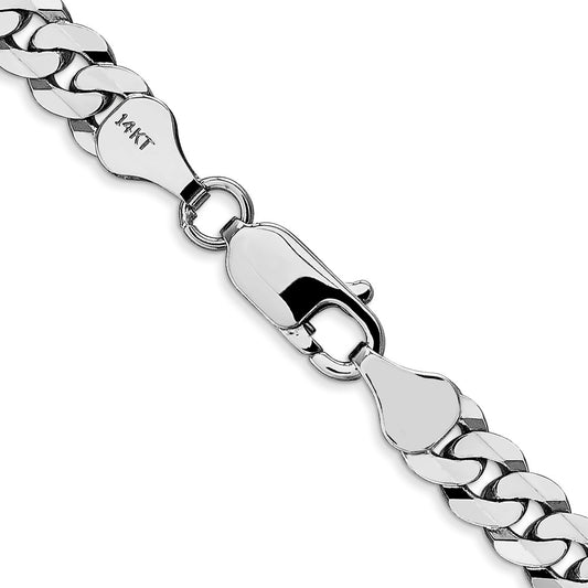 14K White Gold 6.25mm Flat Beveled Curb with Lobster Clasp Chain