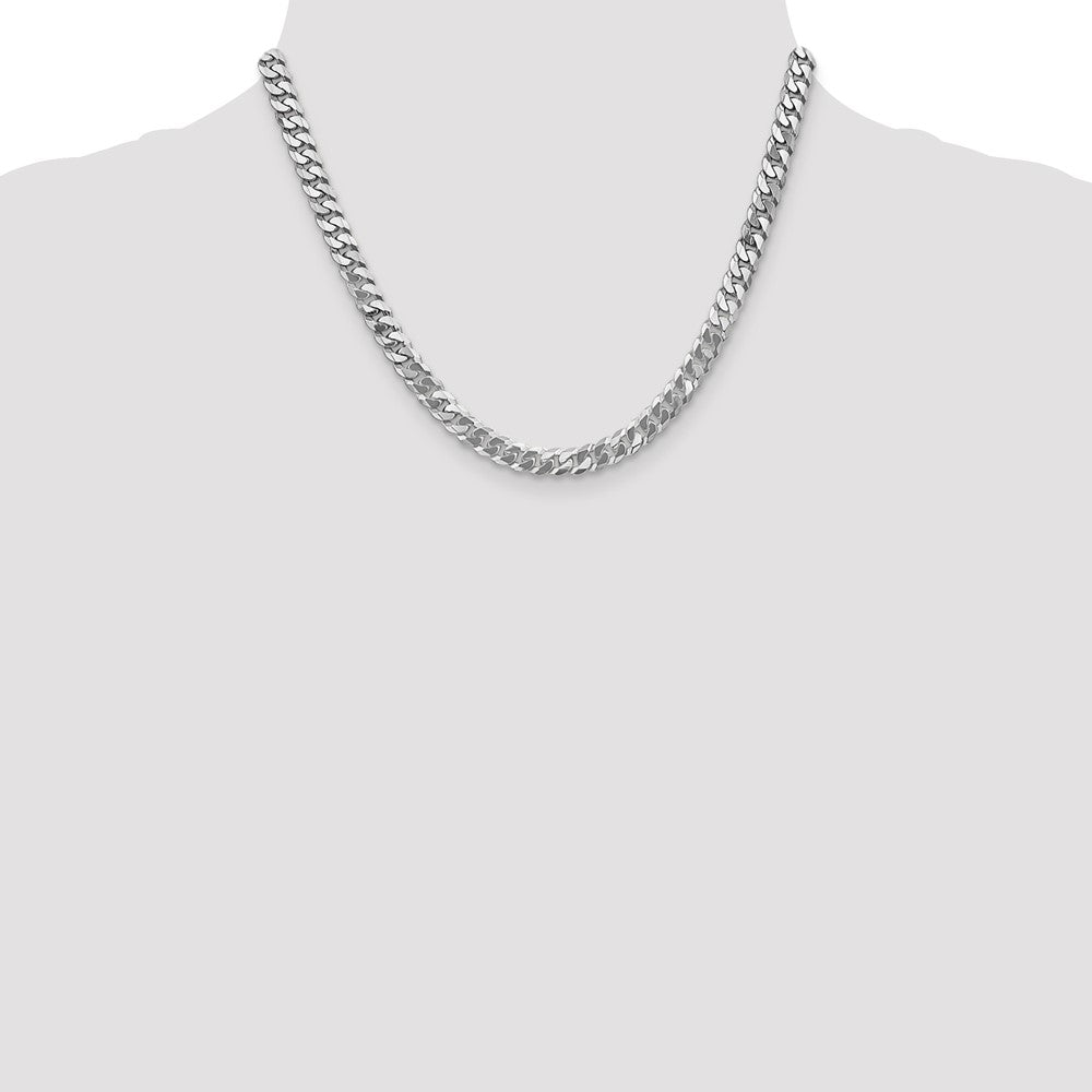 14K White Gold 6.25mm Flat Beveled Curb with Lobster Clasp Chain