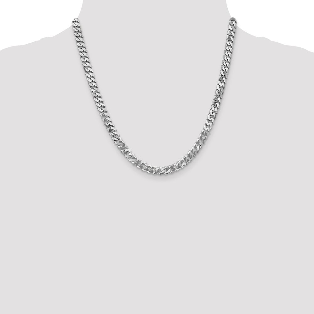 14K White Gold 6.25mm Flat Beveled Curb with Lobster Clasp Chain