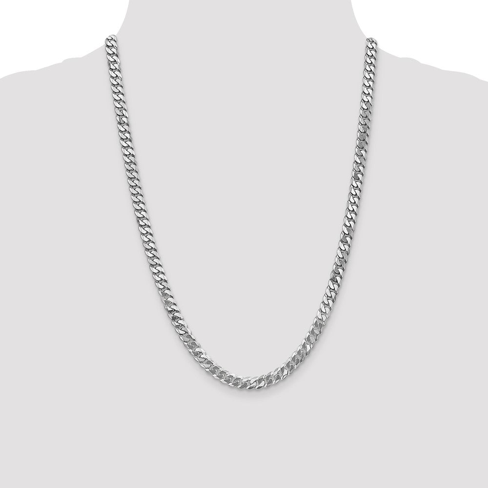 14K White Gold 6.25mm Flat Beveled Curb with Lobster Clasp Chain