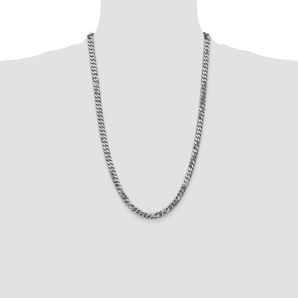 14K White Gold 6.25mm Flat Beveled Curb with Lobster Clasp Chain