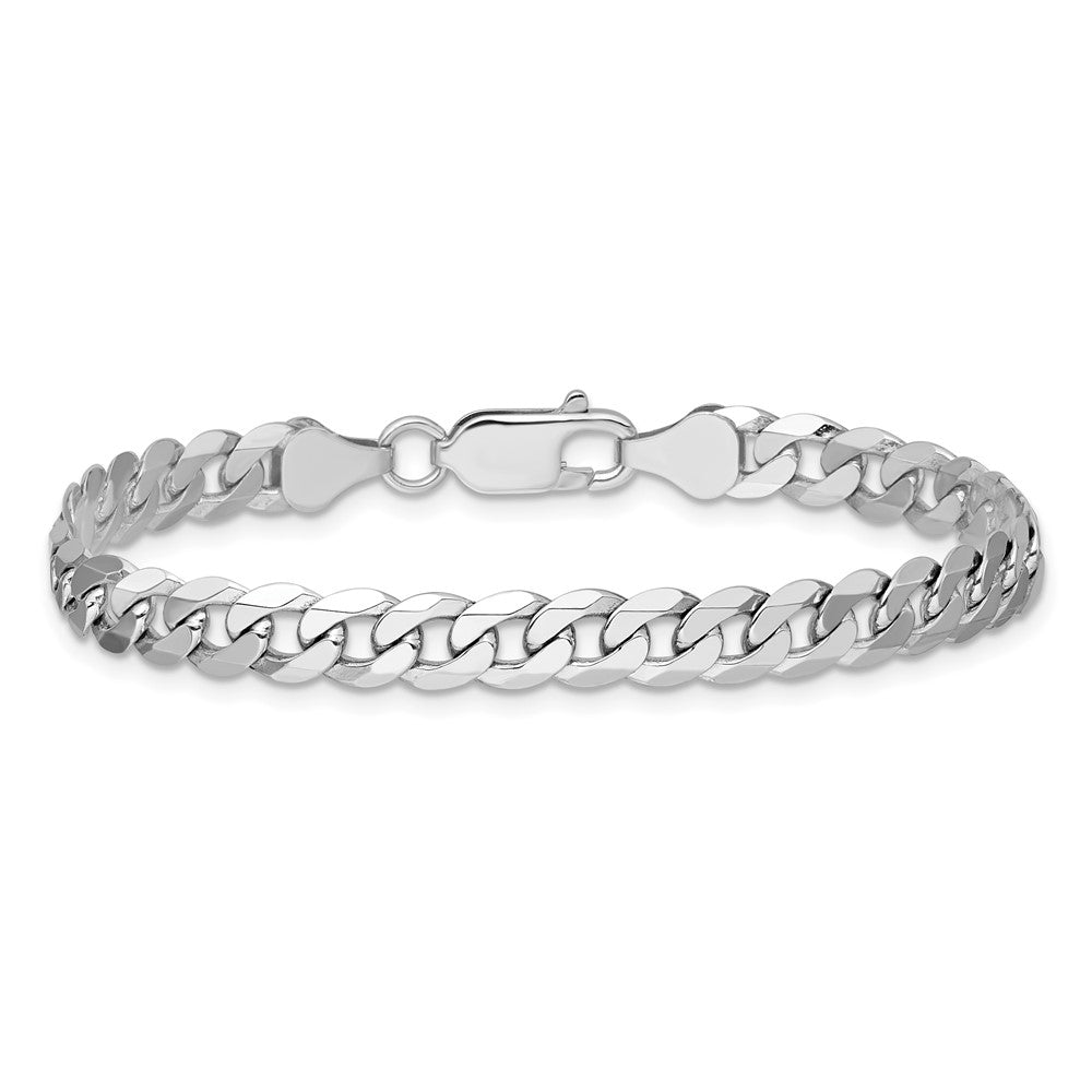 14K White Gold 6.25mm Flat Beveled Curb with Lobster Clasp Bracelet