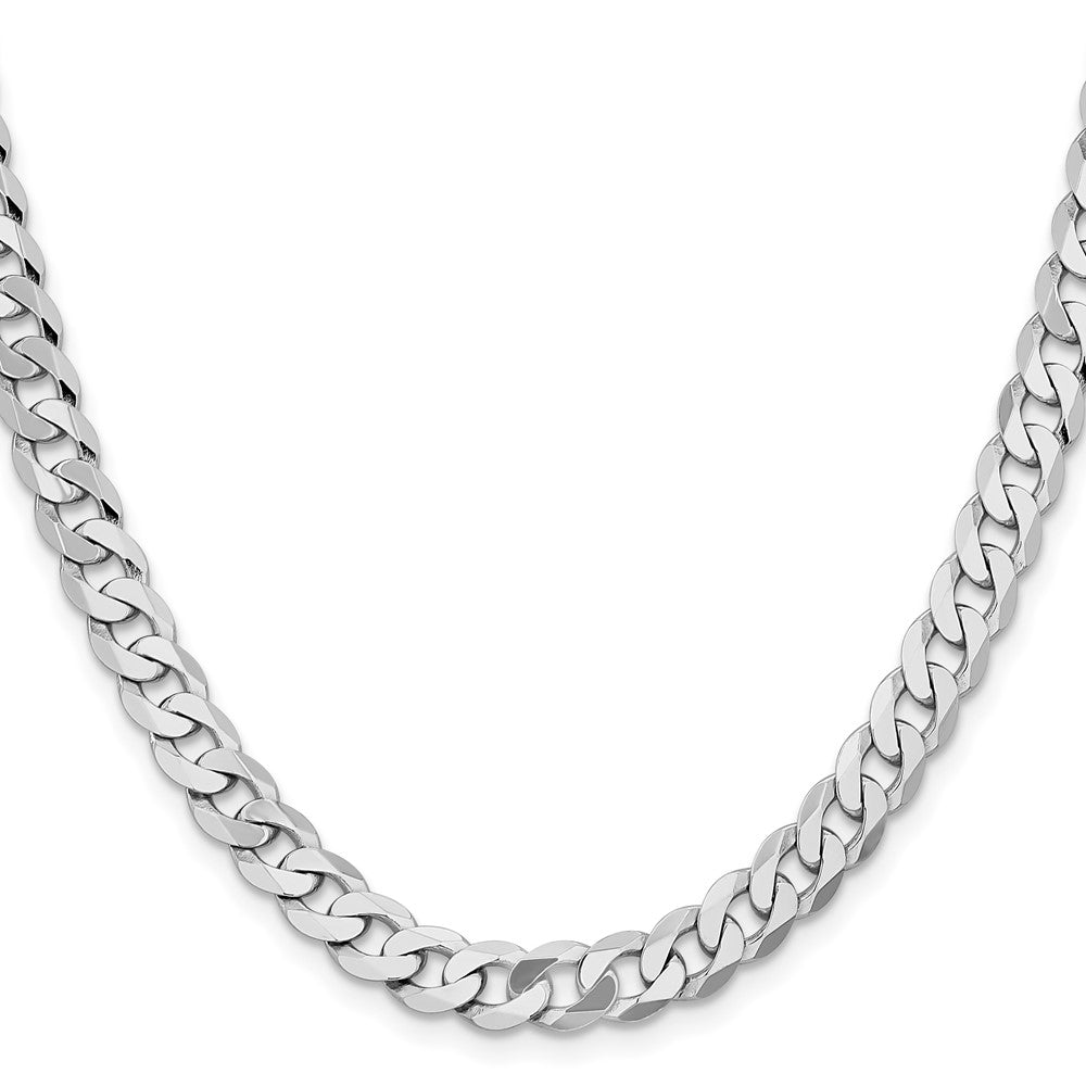 14K White Gold 7.25mm Flat Beveled Curb with Lobster Clasp Chain
