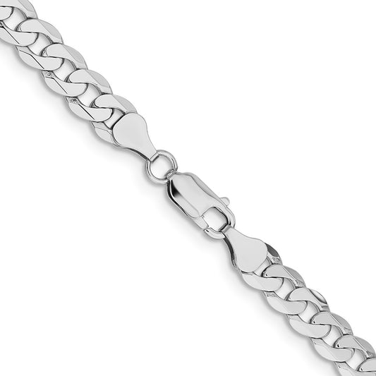 14K White Gold 7.25mm Flat Beveled Curb with Lobster Clasp Chain