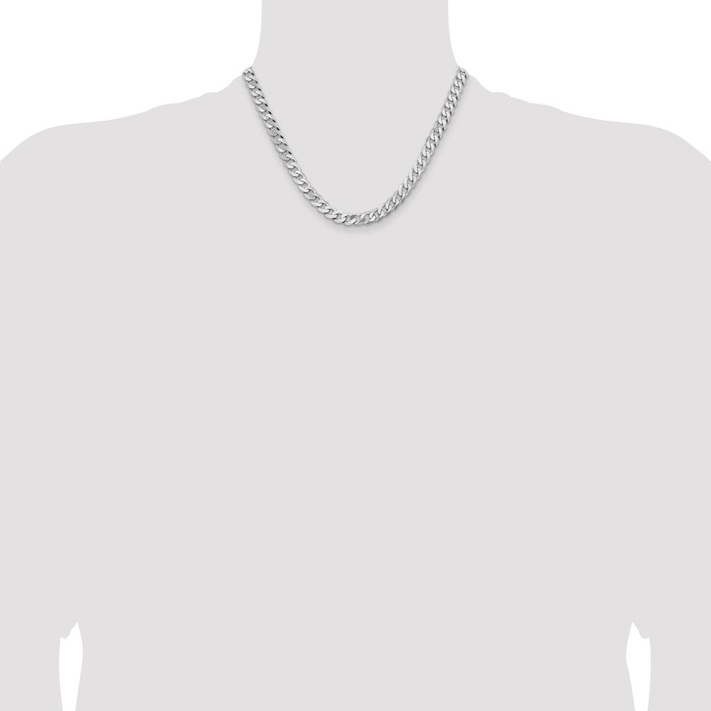 14K White Gold 7.25mm Flat Beveled Curb with Lobster Clasp Chain