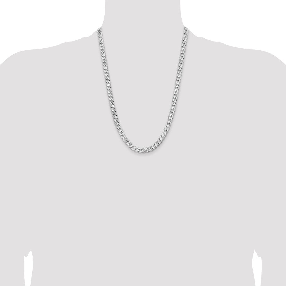 14K White Gold 7.25mm Flat Beveled Curb with Lobster Clasp Chain