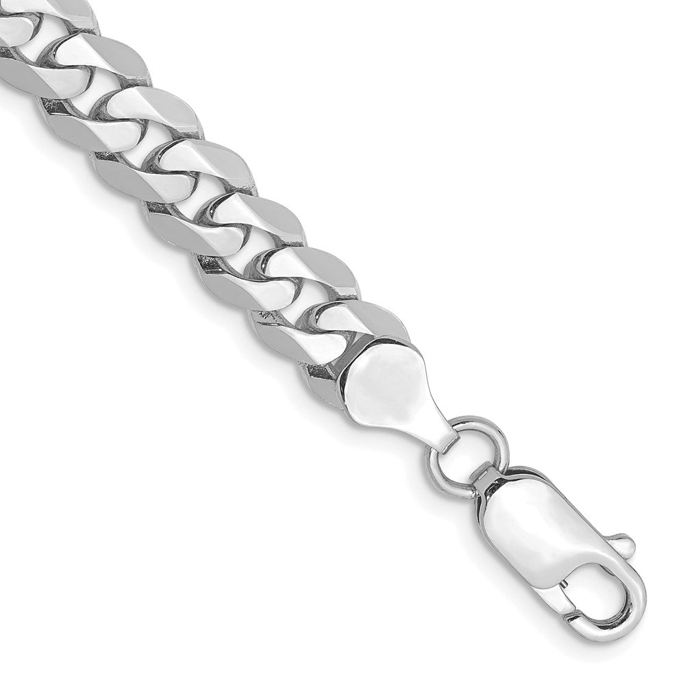 14K White Gold 7.25mm Flat Beveled Curb with Lobster Clasp Bracelet
