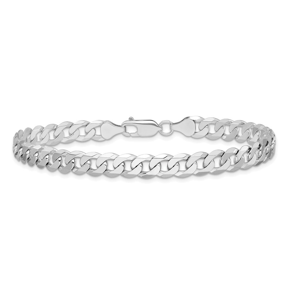 14K White Gold 7.25mm Flat Beveled Curb with Lobster Clasp Chain