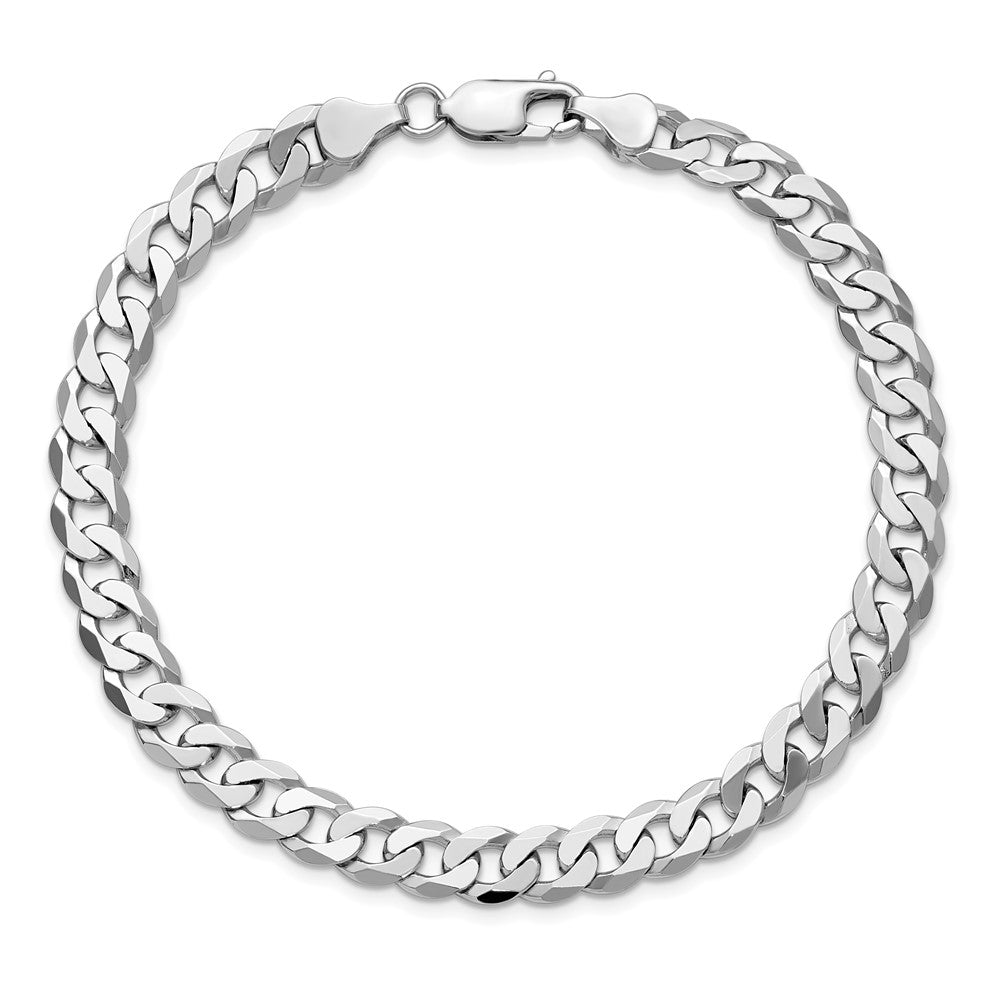 14K White Gold 7.25mm Flat Beveled Curb with Lobster Clasp Chain