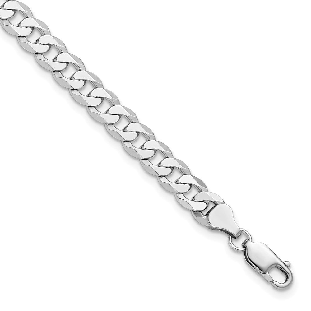 14K White Gold 7.25mm Flat Beveled Curb with Lobster Clasp Chain