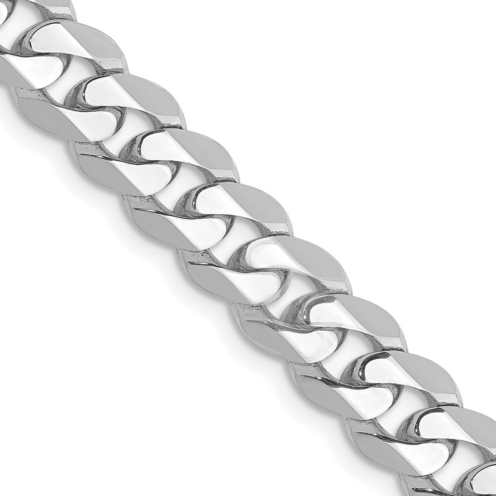 14K White Gold 7.25mm Flat Beveled Curb with Lobster Clasp Chain