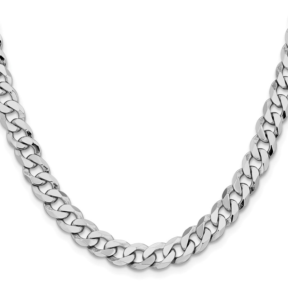 14K White Gold 8mm Flat Beveled Curb with Lobster Clasp Chain