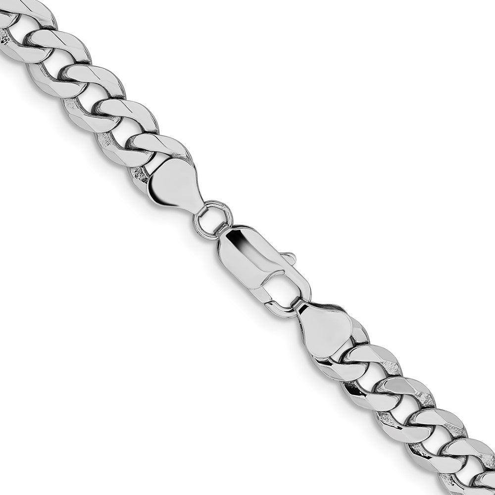 14K White Gold 8mm Flat Beveled Curb with Lobster Clasp Chain