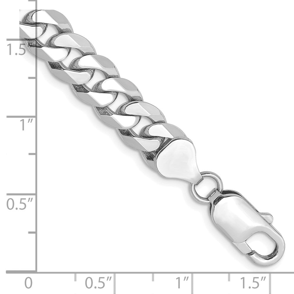 14K White Gold 8mm Flat Beveled Curb with Lobster Clasp Chain