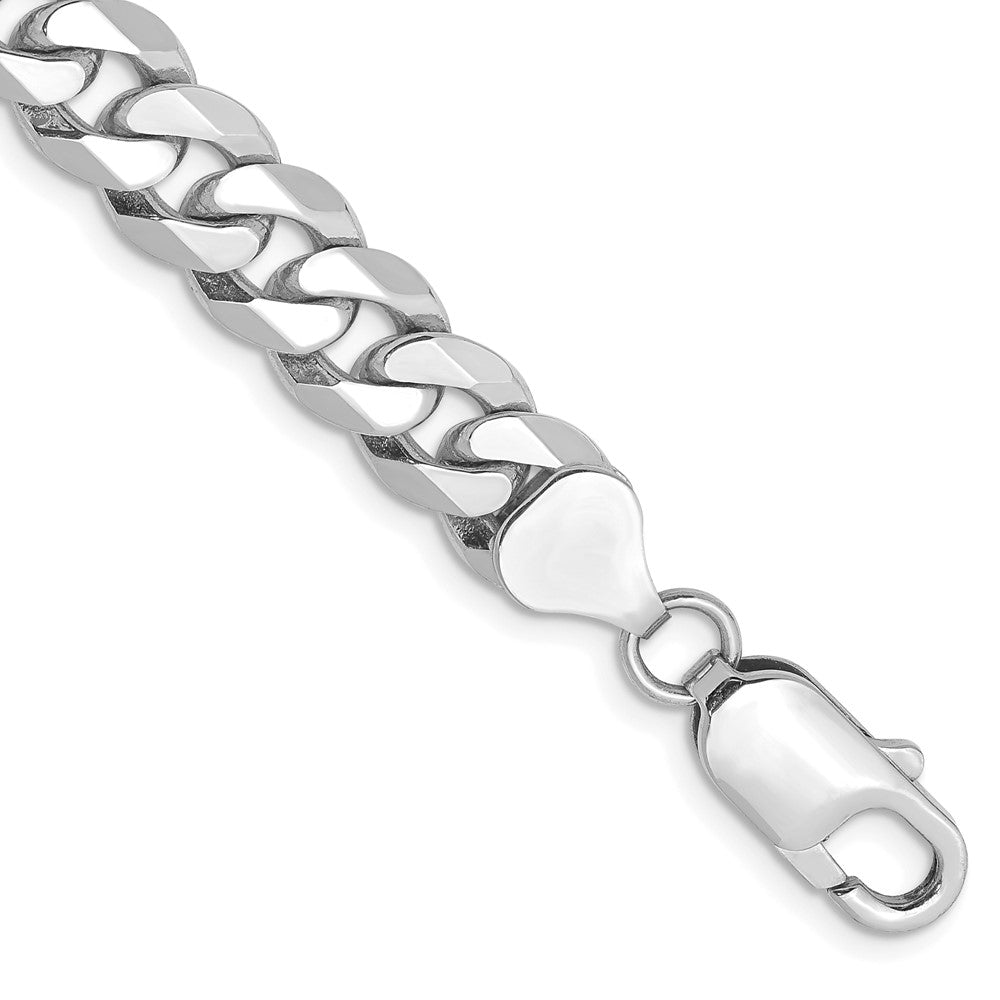 14K White Gold 8mm Flat Beveled Curb with Lobster Clasp Chain