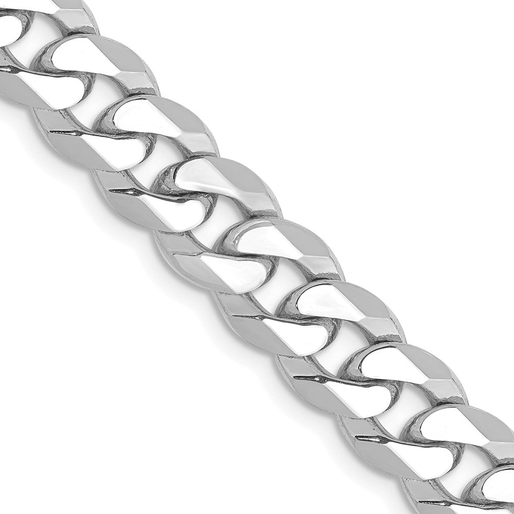14K White Gold 8mm Flat Beveled Curb with Lobster Clasp Chain