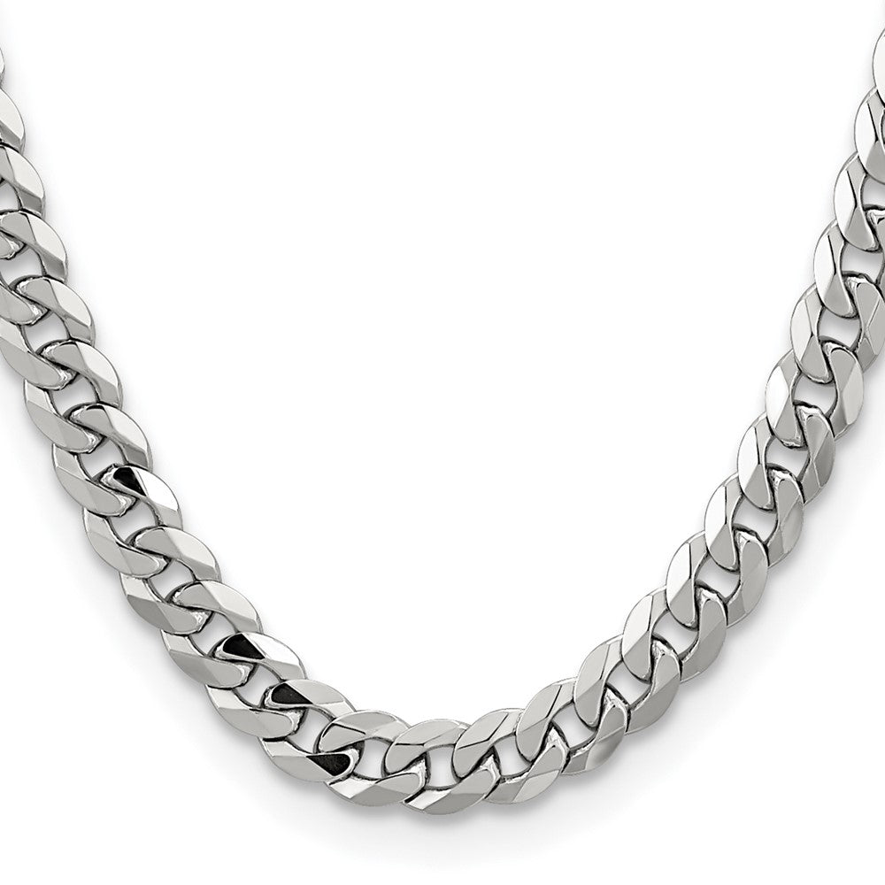 14K White Gold 8.5mm Flat Beveled Curb with Lobster Clasp Chain