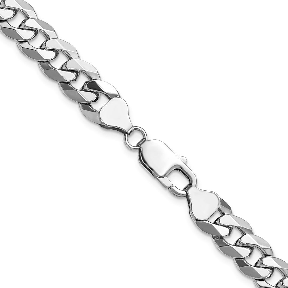 14K White Gold 8.5mm Flat Beveled Curb with Lobster Clasp Chain