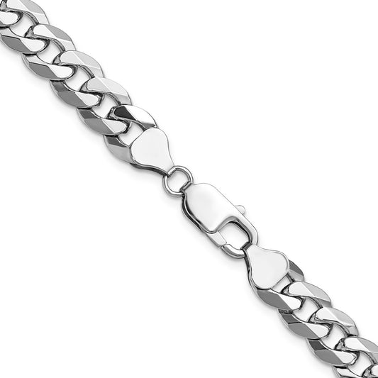 14K White Gold 8.5mm Flat Beveled Curb with Lobster Clasp Chain